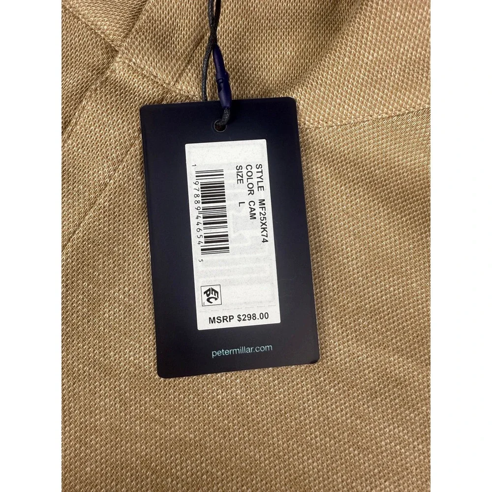 Peter Millar Crown Crafted Pullover Size L Camel Tan Cotton Cashmere QZ $298